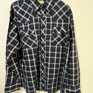 Wrangler Men's size XL Navy Plaid Shirt Pearl Snap Long Sleeve